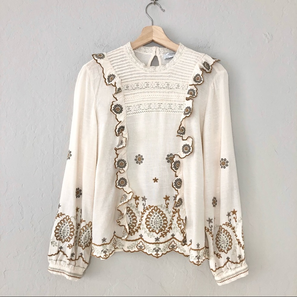 Zara Premium Denim Collection Boho Lace Embroidered Blouse